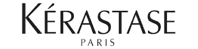 Stylized black text logo reads “Kérastase Paris” on a white background, conveying elegance and sophistication, associated with luxury haircare.